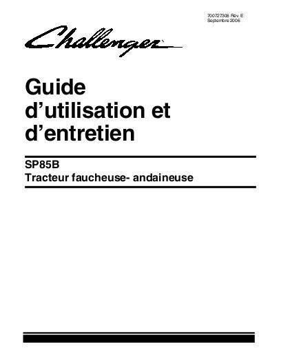 AGCO SP85B Windrower Tractor Operator Manual 700727306E French