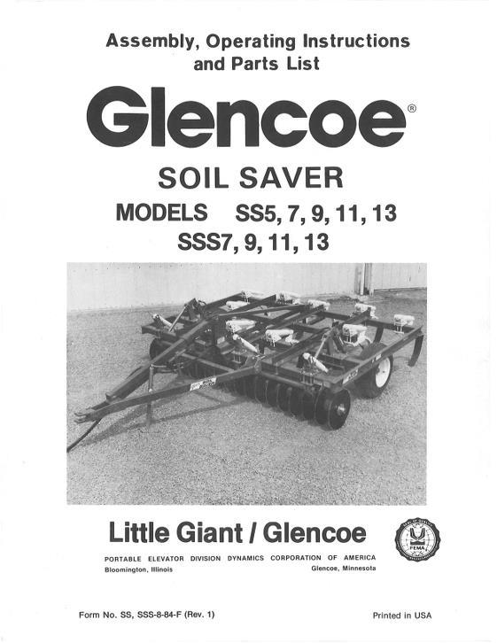 AGCO SS SSS 5 7 9 11 13 Soil Saver (includes parts info) Operator Manual SSS-8-84-F English