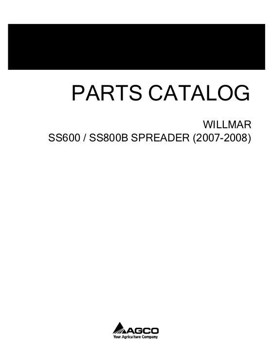 AGCO SS600 SS800B Spreader (2007-08) Parts Book WR330118D English