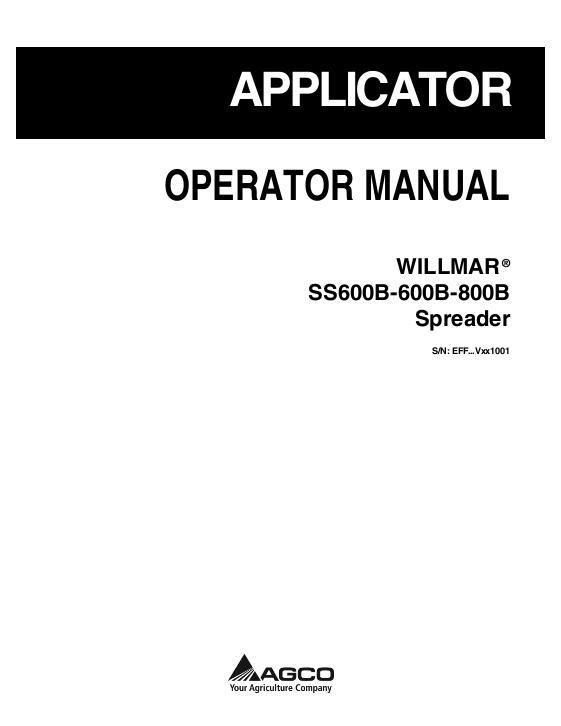 AGCO SS600B 600B 800B Spreader (2010) Operator Manual WR330119G English