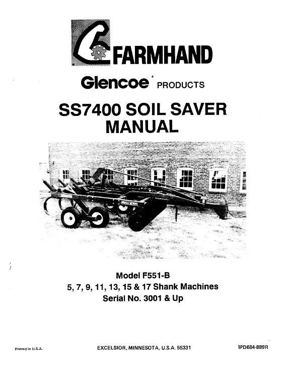 AGCO SS7400 F551-B Soil Saver (eff sn 3001, 1989) Operator Manual 1PD684889R English