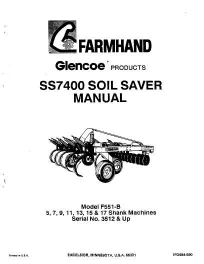 AGCO SS7400 F551-B Soil Saver (eff sn 3512, 1990) Operator Manual 1PD684590 English
