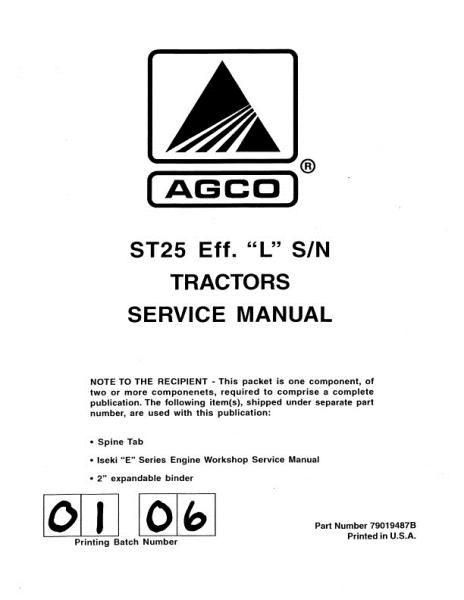 AGCO ST25 Compact Tractor (eff sn 'L') (packet) Service Manual 79019487B English