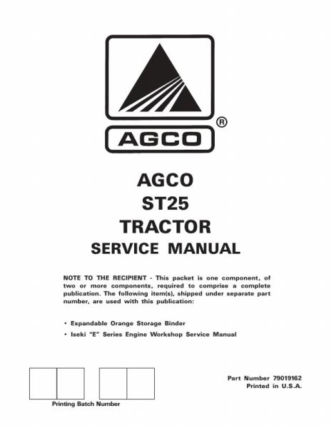 AGCO ST25 Compact Tractor (prior to sn 'L') (packet) Service Manual 79019162 English