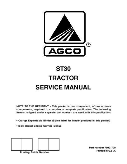 AGCO ST30 Compact Tractor (packet) Service Manual 79021729 English