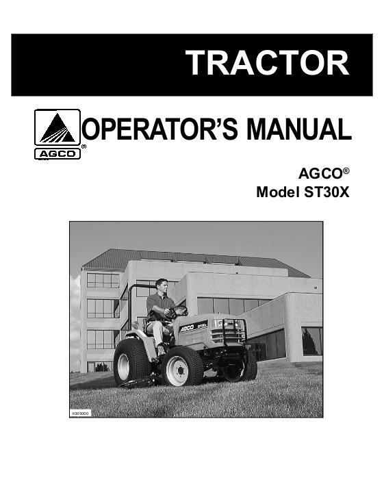 AGCO ST30X Compact Tractor (std trans) Operator Manual 79019035B English
