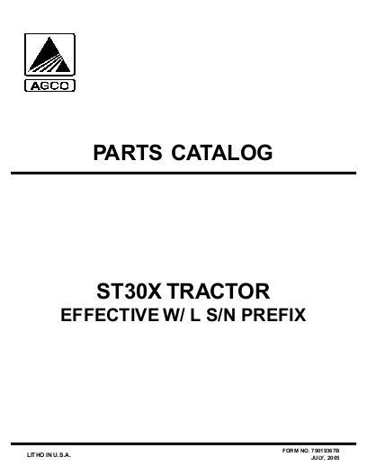 AGCO ST30X Compact Tractor (std trans, eff sn 'L') Parts Book 79019367B English