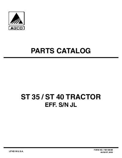 AGCO ST35 ST40 Compact Tractor (eff sn 'L') Parts Book 79019369B English
