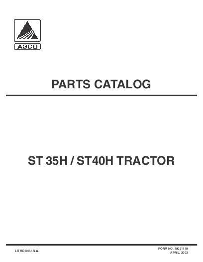 AGCO ST35 ST40 Compact Tractor (hydro, eff sn 'L') Parts Book 79021719 English