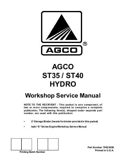 AGCO ST35 ST40 Compact Tractor (hydro, eff sn 'L') (packet) Service Manual 79023088 English