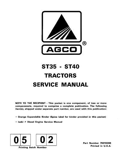 AGCO ST35 ST40 Compact Tractor (prior sn 'L') (packet) Service Manual 79019398 English