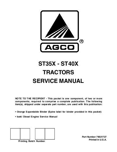 AGCO ST35X ST40X Compact Tractor (packet) Service Manual 79021727 English