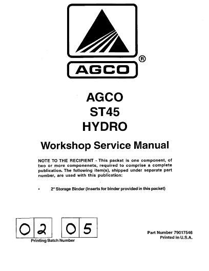AGCO ST45 Compact Tractor (hydro transmission) (packet) Service Manual 79017546 English