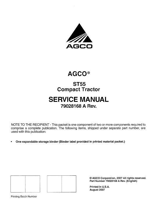 AGCO ST55 Compact Tractor (packet) Service Manual 79028168A English