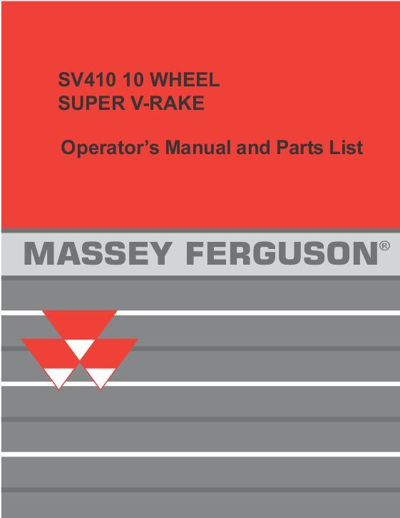 AGCO SV410 Super V- Rake (10 wheel) Operator Manual 700004457 English