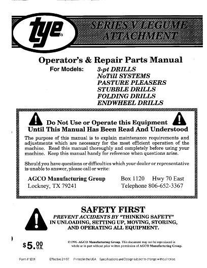 AGCO Series 5 Legume Drill (attachment) Operator Manual 000-1201 English