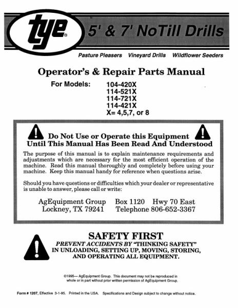 AGCO Series 5 No-Till Drill (5 ft & 7 ft) Operator Manual 000-1207 English