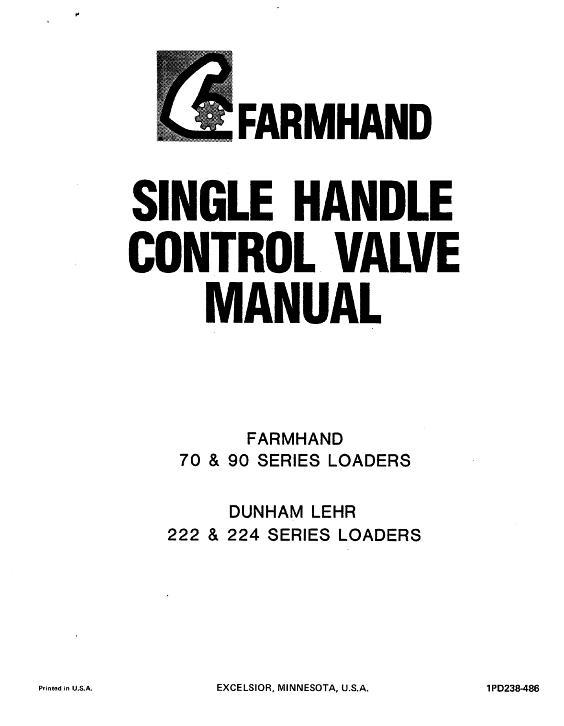 AGCO Single Handle Control Valve (1986) Operator Manual 1PD238486 English