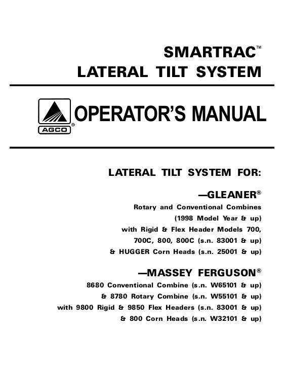 AGCO Smartrac Lateral Tilt Header System (1999-2002) Operator Manual 71385127 English
