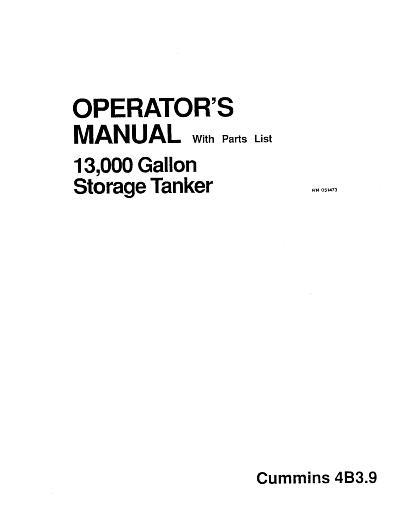 AGCO Storage Tanker (13, 000 gallon, Cummins) Operator Manual AG051473 English