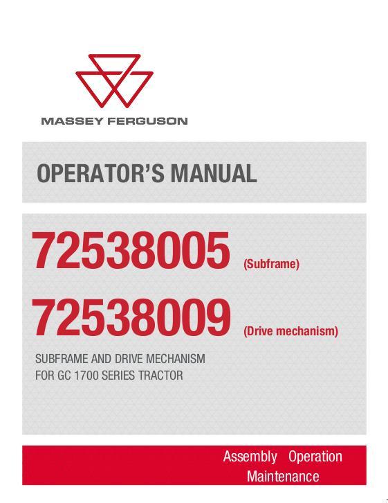 AGCO Subframe and Driveline (72538005 72538009) Operator Manual ACT0081940 English