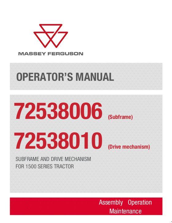 AGCO Subframe and Driveline (72538006 72538010) Operator Manual ACT0081960 English