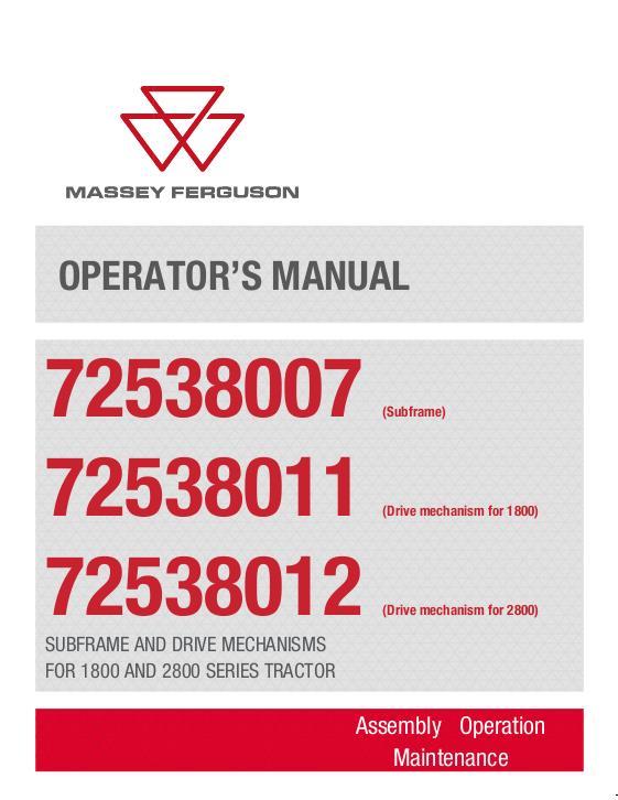 AGCO Subframe and Driveline (72538007 72538011 72538012) Operator Manual ACT0081980 English