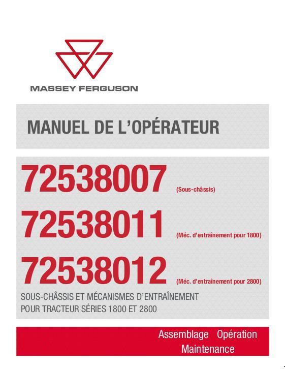 AGCO Subframe and Driveline (72538007 72538011 72538012) Operator Manual ACT0081990 French