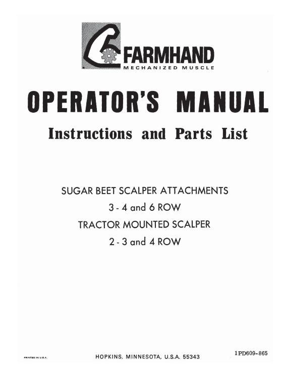 AGCO Sugar Beet Scalper Attachments (tractor mounted) Operator Manual 1PD609865 English