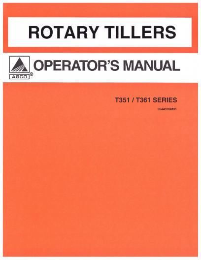 AGCO T351 T361 Rotary Tiller Operator Manual 3644376M91 English