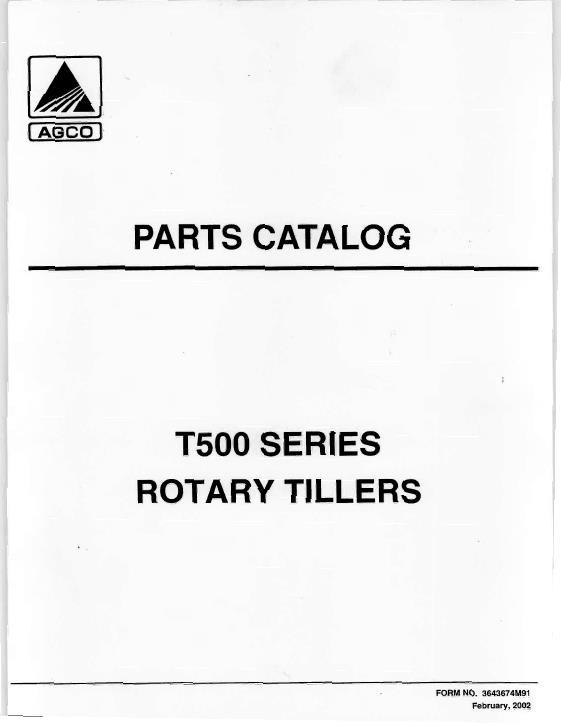 AGCO T560 T572 Rotary Tiller Parts Book 3643674M91 English