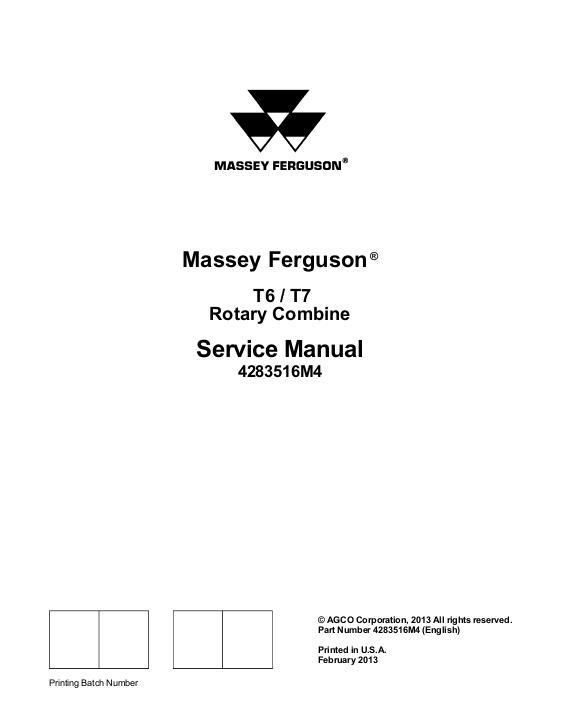 AGCO T6 T7 Rotary Combine (export, not for North America) (packet) Service Manual 4283516M4 English
