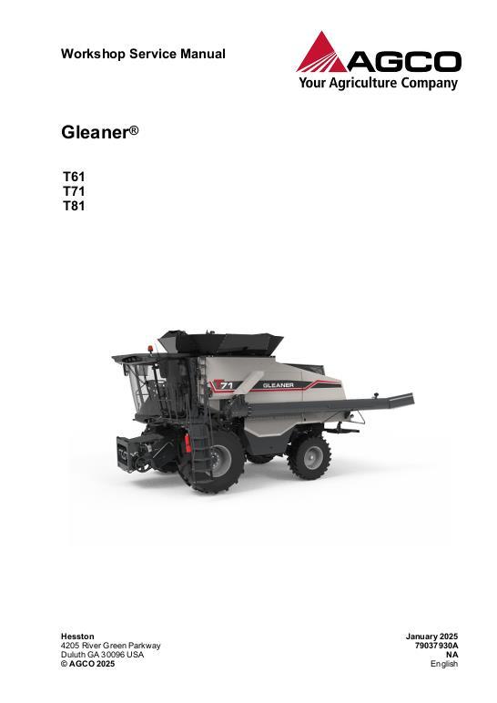 AGCO T61 T71 T81 GLEANER COMBINE (packet) Service Manual 79037930A English