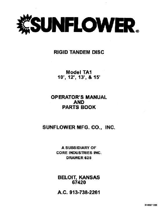 AGCO TA1 Disc Harrow (rigid tandem) Operator Manual SN9971056 English