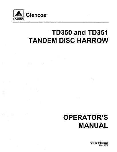 AGCO TD350 TD351 Tandem Disc Harrow (1997) Operator Manual 1PD520597 English