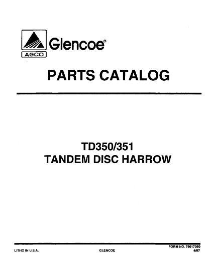 AGCO TD350 TD351 Tandem Disc Harrow (1997) Parts Book 79017350 English