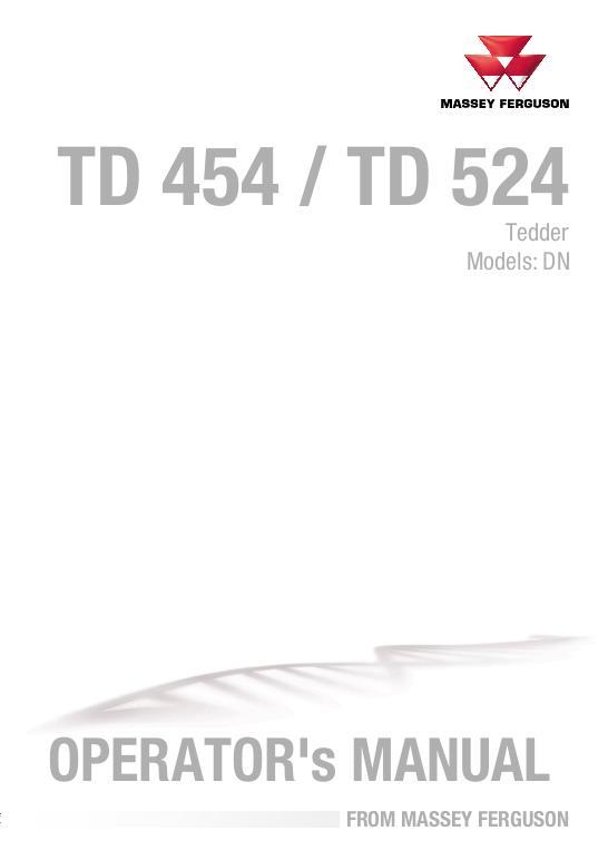 AGCO TD454 TD524 DN Tedder Operator Manual 72629401 English