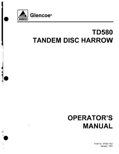 AGCO TD580 Tandem Disc Harrow (1997) Operator Manual 1PD521197 English