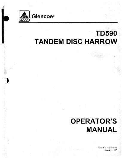 AGCO TD590 Tandem Disc Harrow (1997) Operator Manual 1PD522197 English
