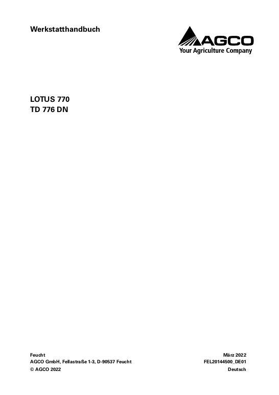AGCO TD776 Lotus 770 Tedder Service Manual FEL20144500_DE01 German