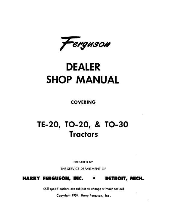 AGCO TE20 TO20 TO30 Tractor Service Manual 690370M1 English