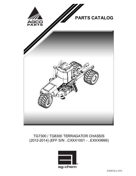 AGCO TG7300 TG8300 TerraGator (chassis, 2012-14, Cxxx1001-Exxx9999) Parts Book 537855D1E English