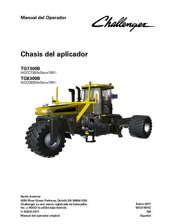 AGCO TG7300B TG8300B TerraGator (chassis) Operator Manual 581274D1G Spanish