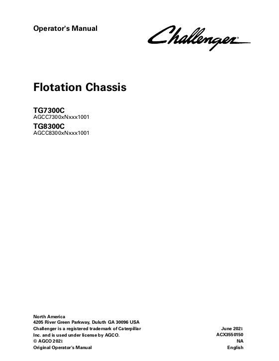 AGCO TG7300C TG8300C Terragator (chassis, tier 4f, eff Nxxx1001) Operator Manual ACX3550150 English