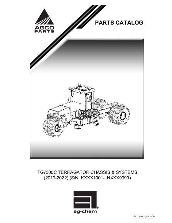 AGCO TG7300C Terragator Chassis & SYSTEMS (2019-2022) Parts Book 652370NAJ English