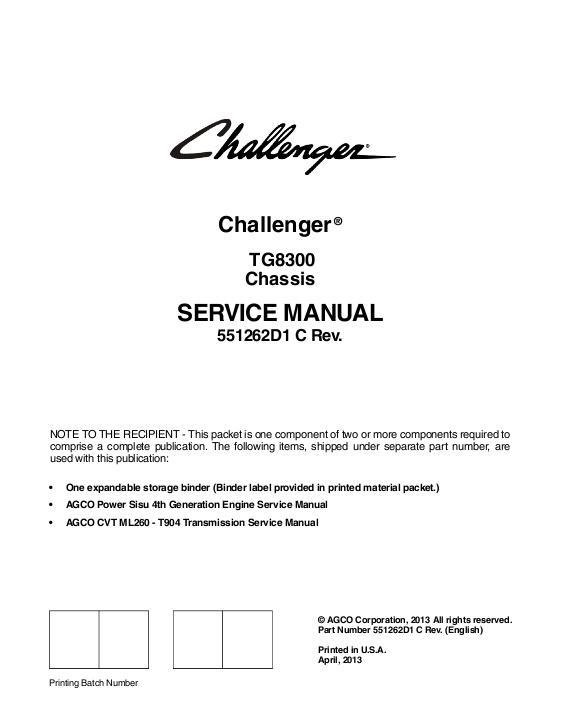 AGCO TG8300 TerraGator (chassis) Service Manual 551262D1C English
