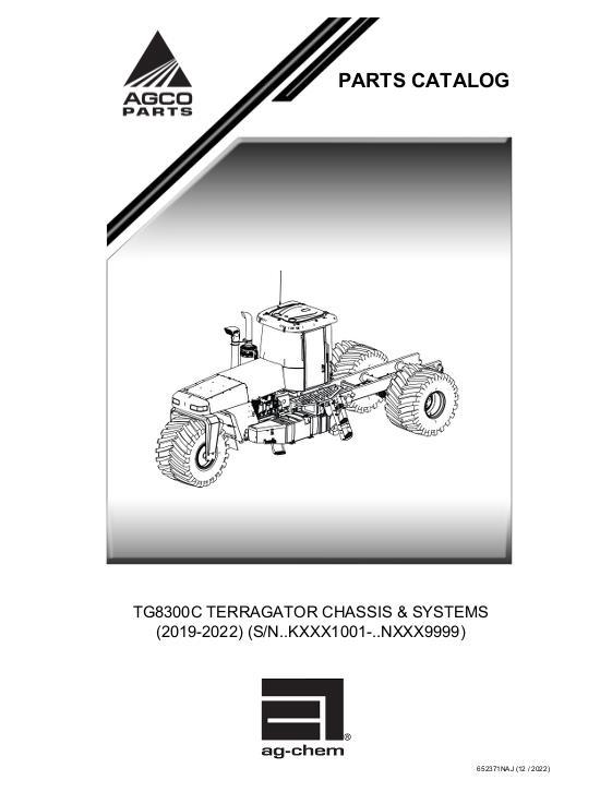 AGCO TG8300C Terragator Chassis & SYSTEMS (2019-2022) Parts Book 652371NAJ English