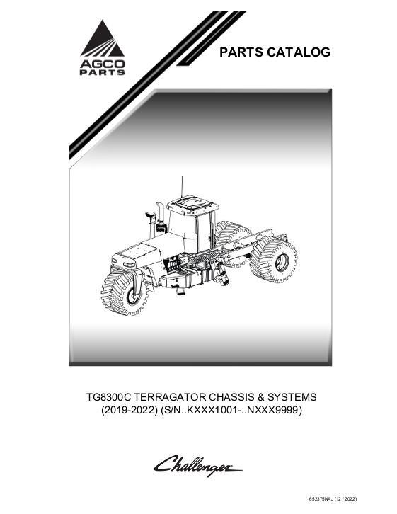 AGCO TG8300C Terragator Chassis & SYSTEMS (2019-2022) Parts Book 652375NAJ English