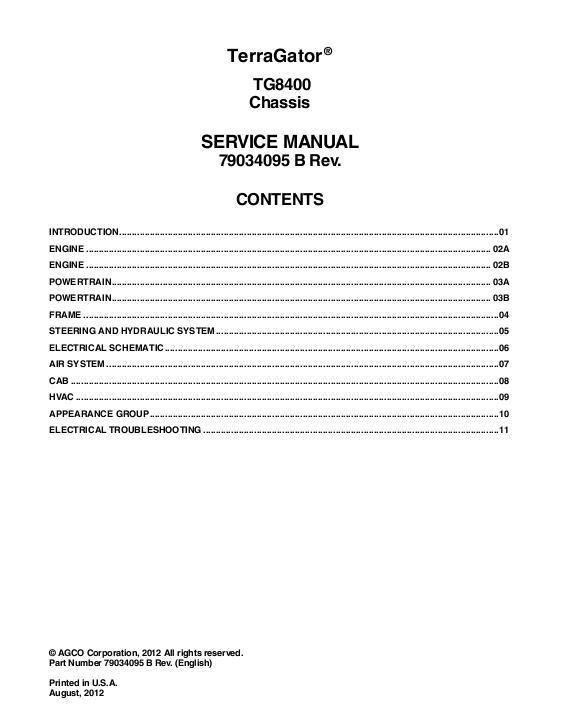 AGCO TG8400 TerraGator (chassis) (packet) Service Manual 79034095B English