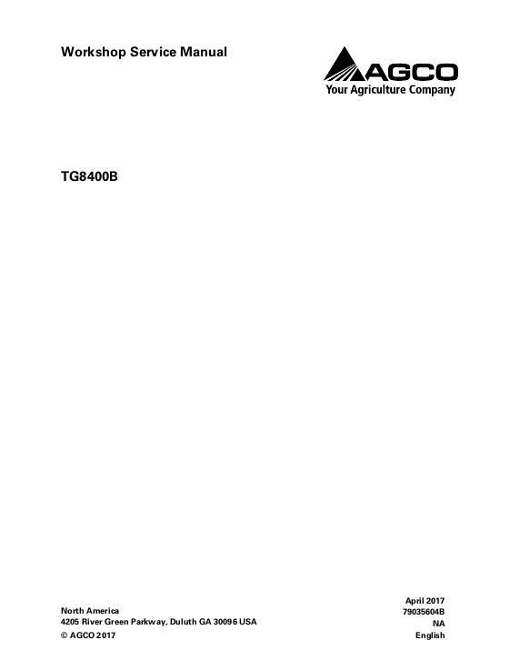 AGCO TG8400B TerraGator (chassis) (packet) Service Manual 79035604B English